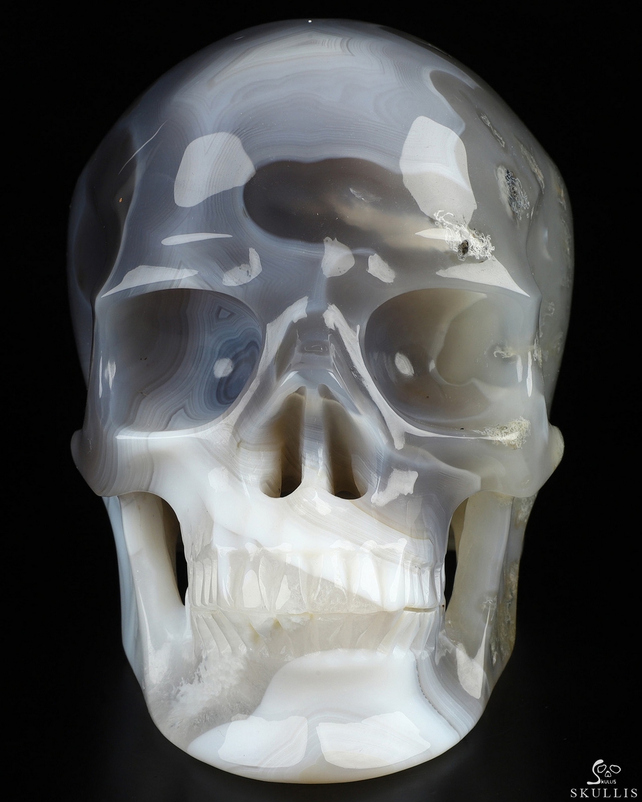 Super Realistic! Lifesized 7.0″ Agate Hand Carved Crystal Skull, Crystal Healing