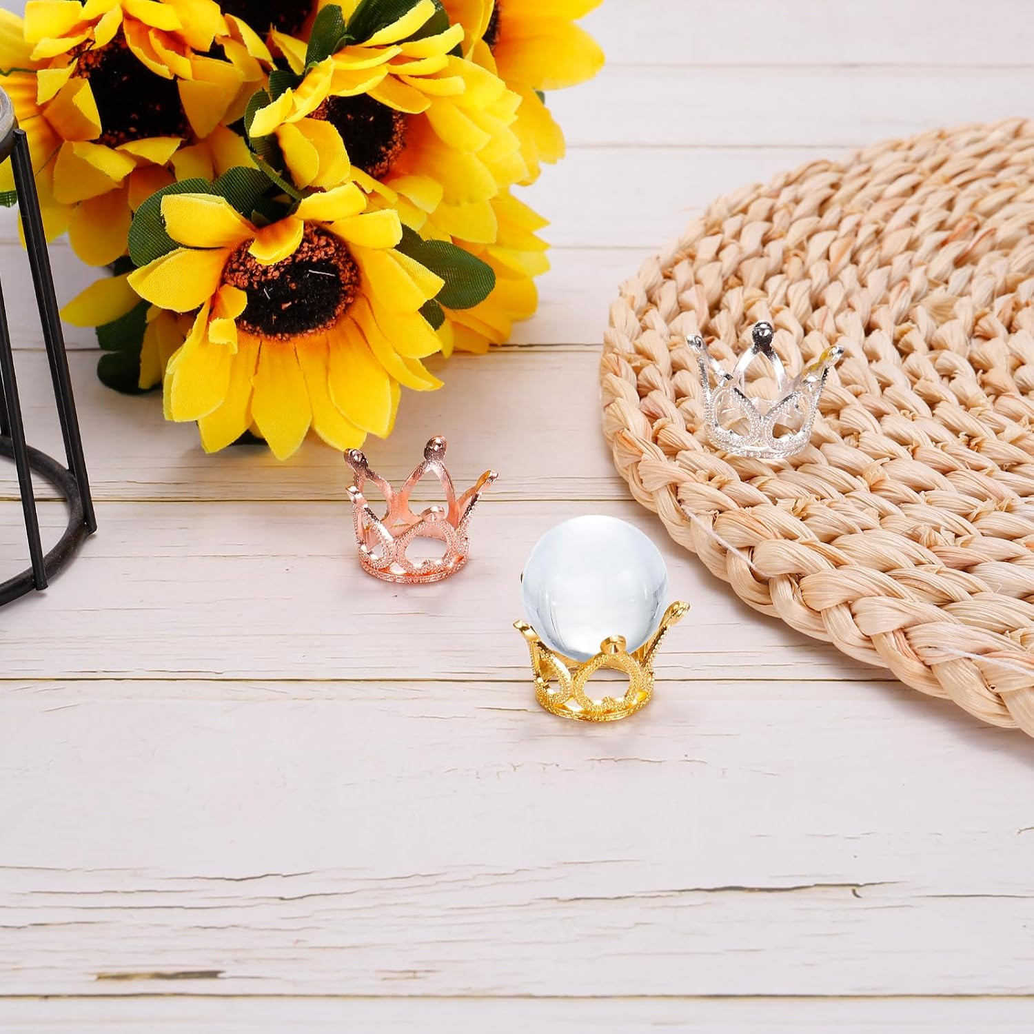 Crystal Ball Display Holder Crown Shaped Egg Stand Alloy Glass Ball Stand Displa