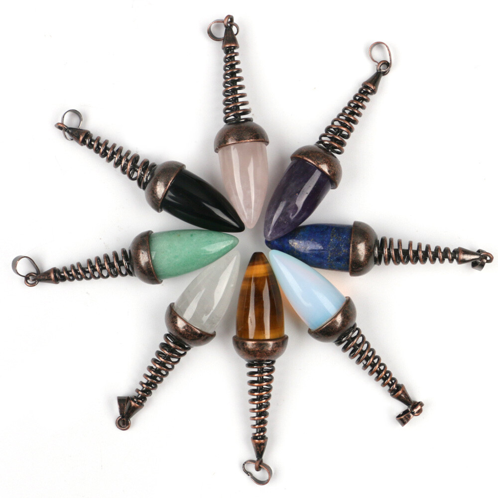Chakra Crystal Bullet Cone Pendulum Pendants Quartz Gemstone Metal Dowsing Gifts