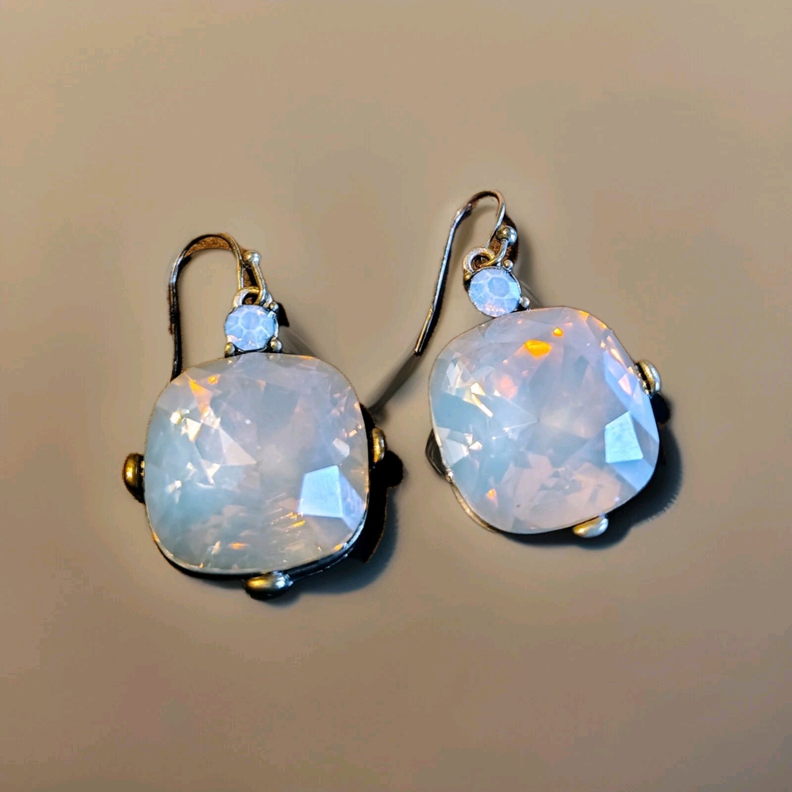 Blonde Crystal Cushion Color Changing Dangle Earrings
