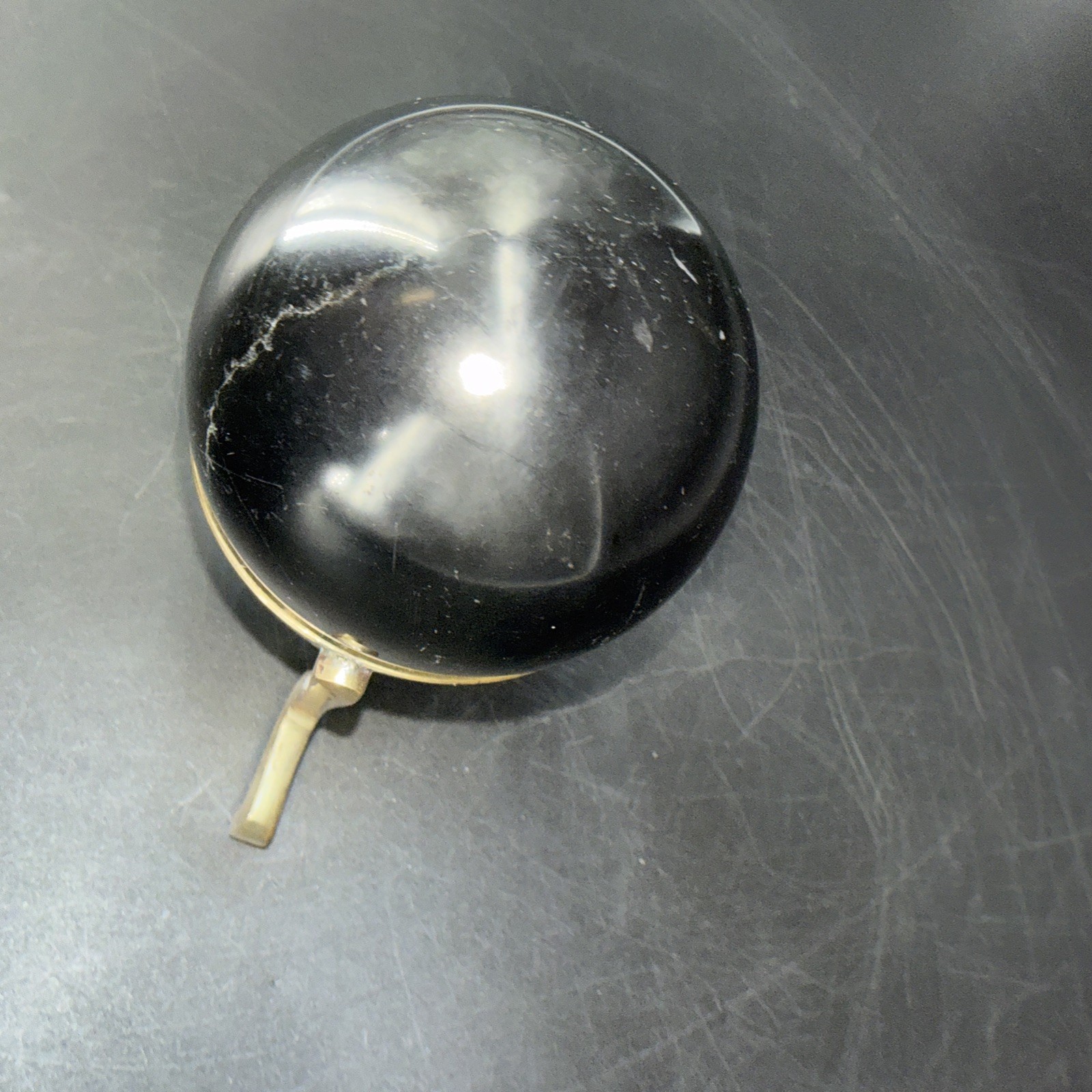 Vintage Black Obsidian 3.5” Ball Crystal Sphere Stone On Brass Base