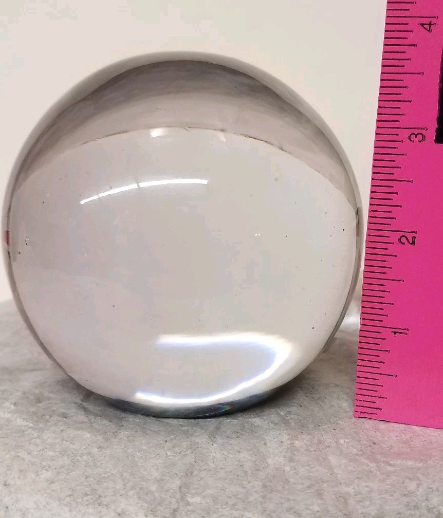 Glass Ball Solid Clear Sphere Flat on One side Paper Weight 4 Inch Diameter