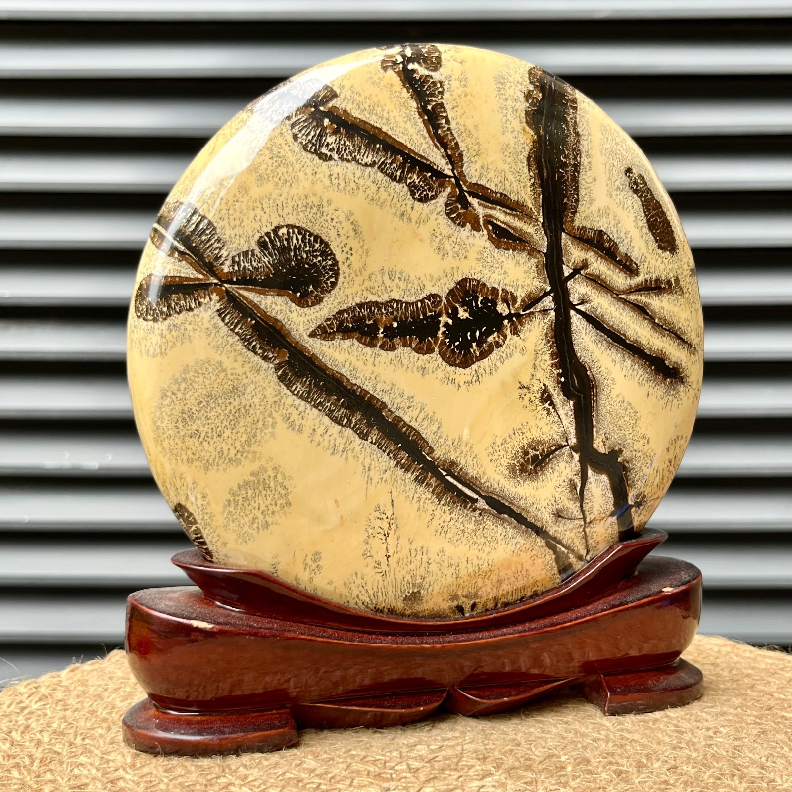4.4 lb Picture Stone Landscape Art Gift Display w/ Wood Stand Decor