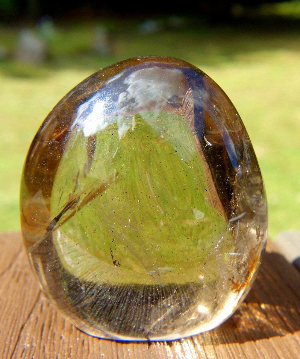 Smoky Quartz Crystal Polished Free Form with Clarity Rainbow and Golden Healer
