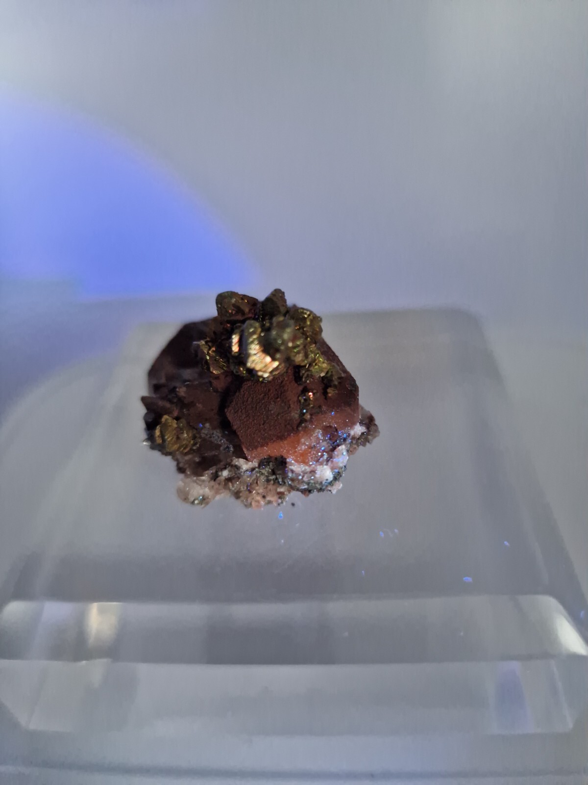 Chalcopyrite crystals, Calcite crystal w Hematite , Pea ridge Mine Missouri USA