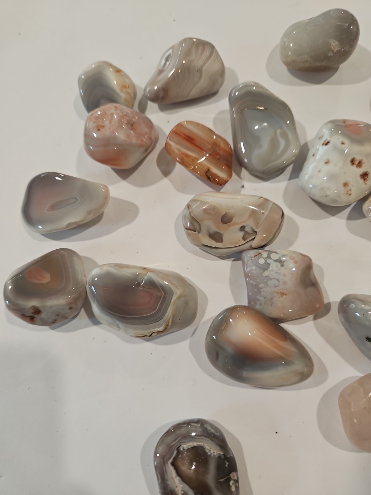 Botswana Agate Pebble, Botswana Agate Palm Stones, Wholesale Polished 15.8 Oz