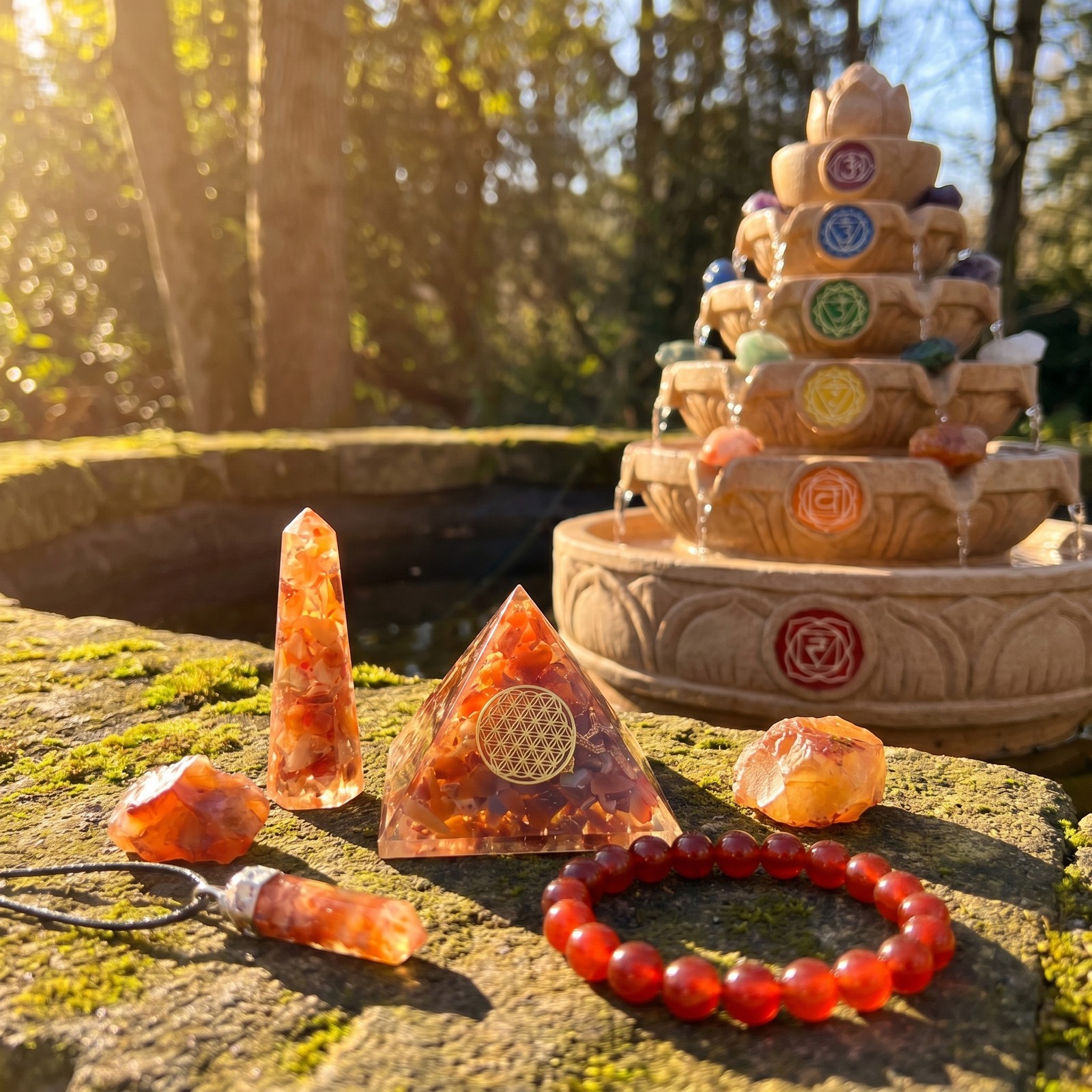 Orgone Pyramid Gift Set (5 Pieces) Red Carnelian Crystal Resin Reiki Chakra