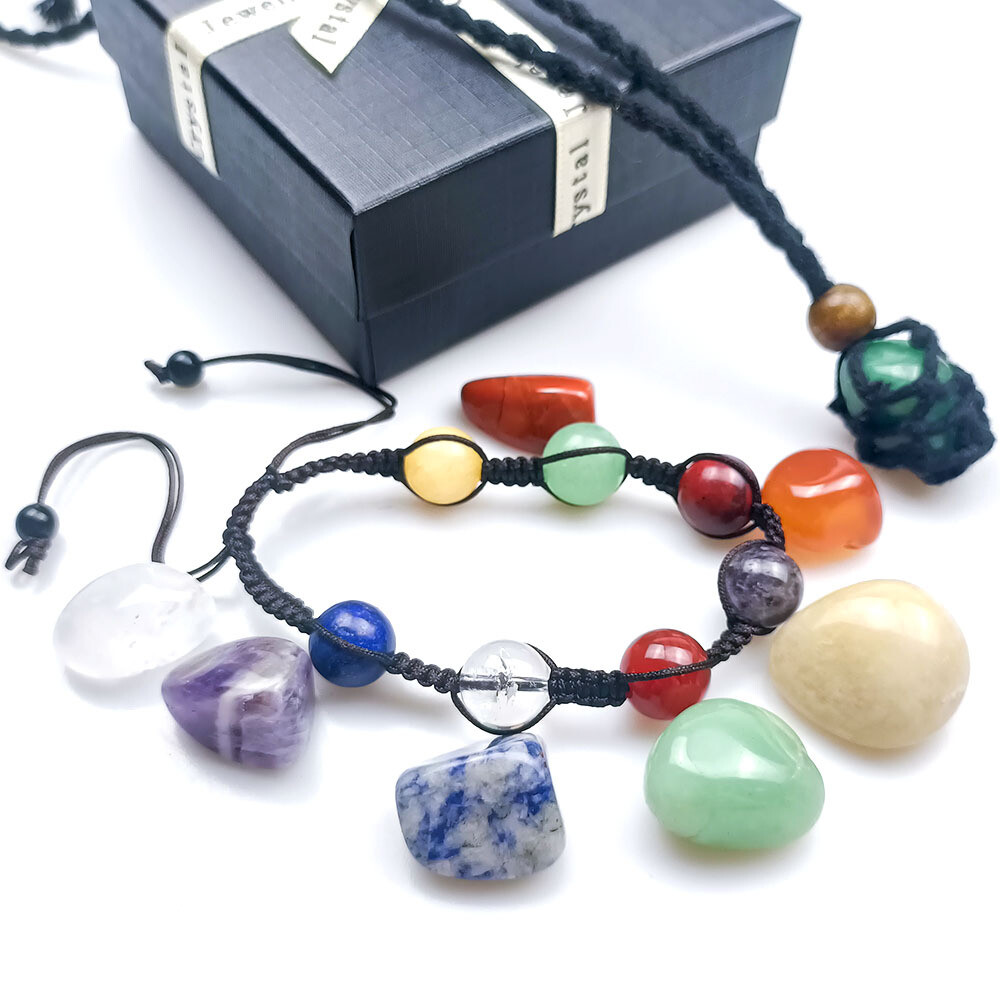 Spiritual Meditation Crystal Heart Healing Crystal 7 Chakra Tumbling Stone Set