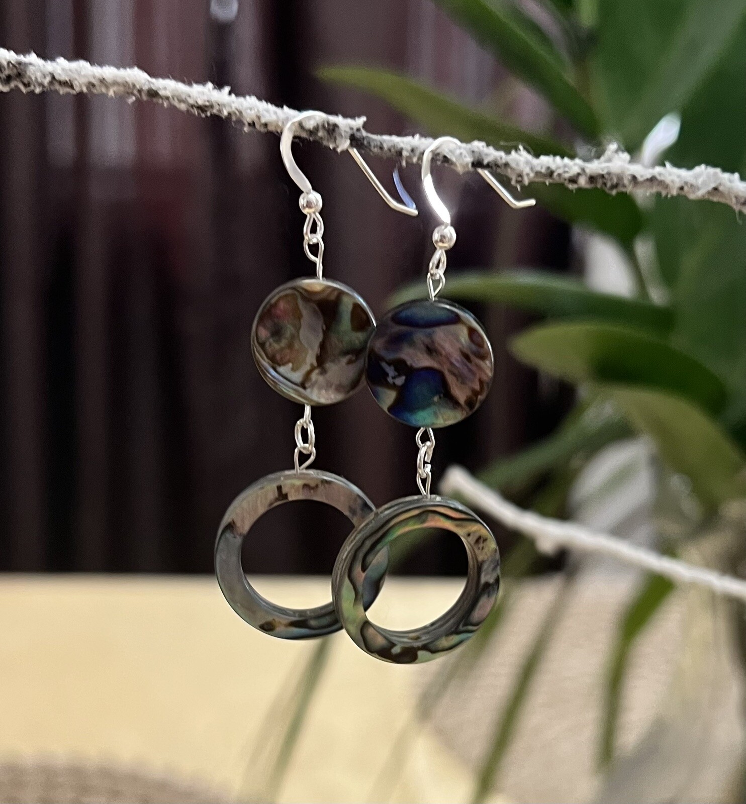 Abalone Genuine Hoop Shell .925 Sterling Silver Earrings GORGEOUS