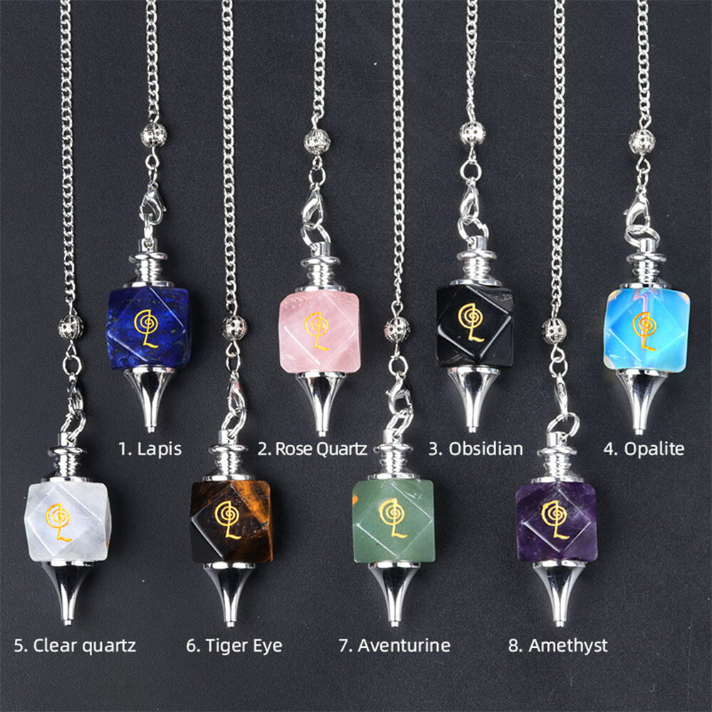 1pc Crystal Cho Ku Rei Pendulum Quartz Runes Chakra Gemstone Pendant Wicca Reiki