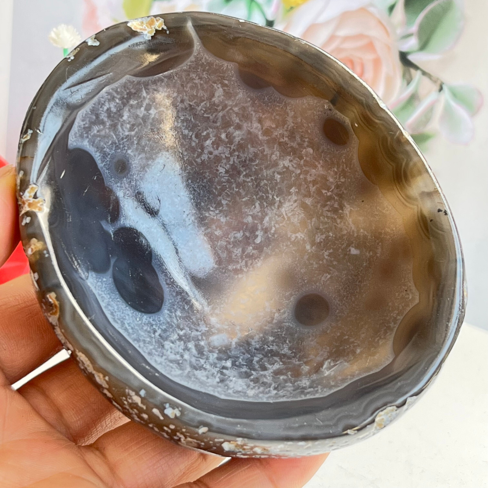 278g TOP Rare Natural Agate ashtray Polished Coin Dish Madagascar MD1