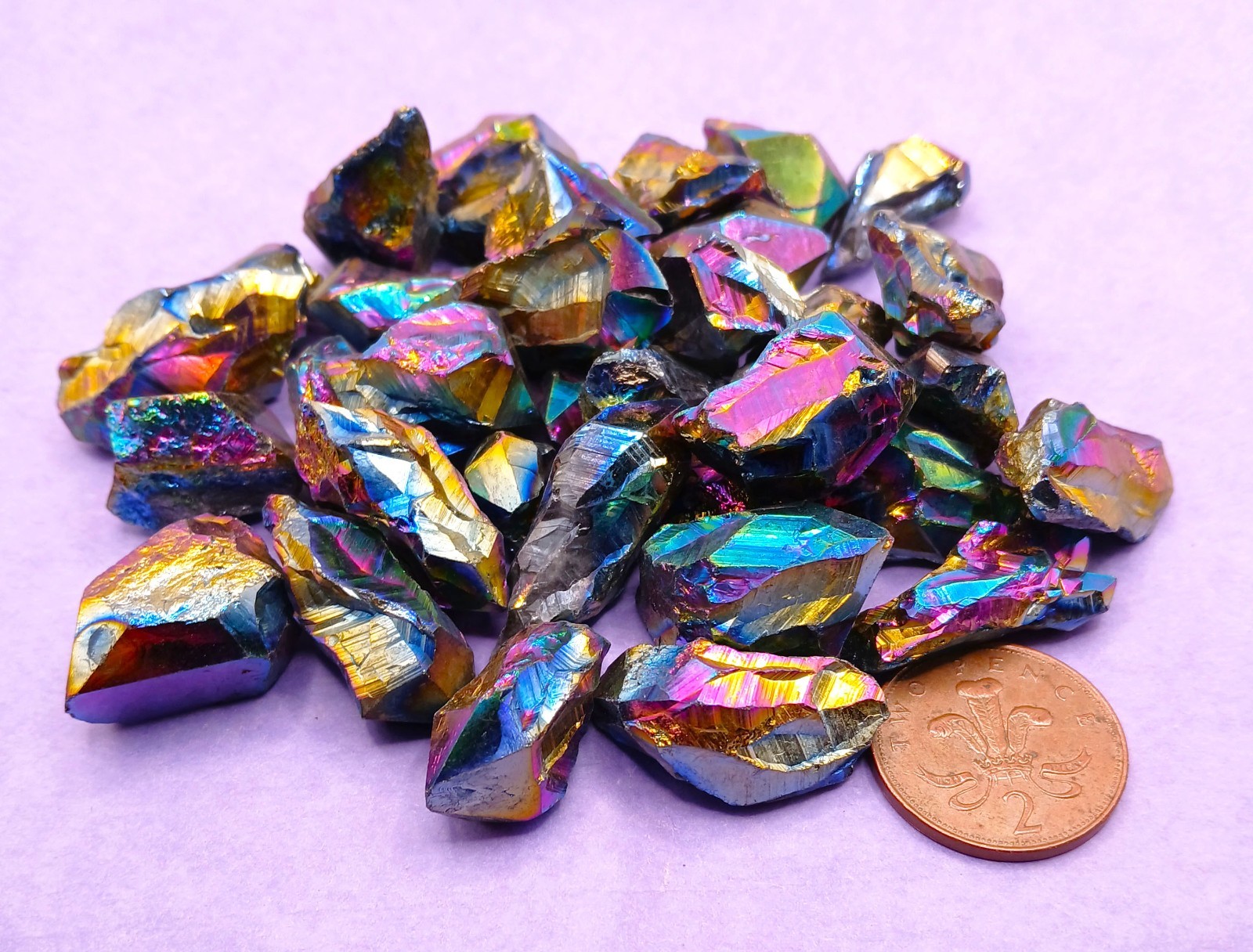 Rainbow Titanium Aura Quartz Crystal Stone Chakra Healing in Display Gift Box