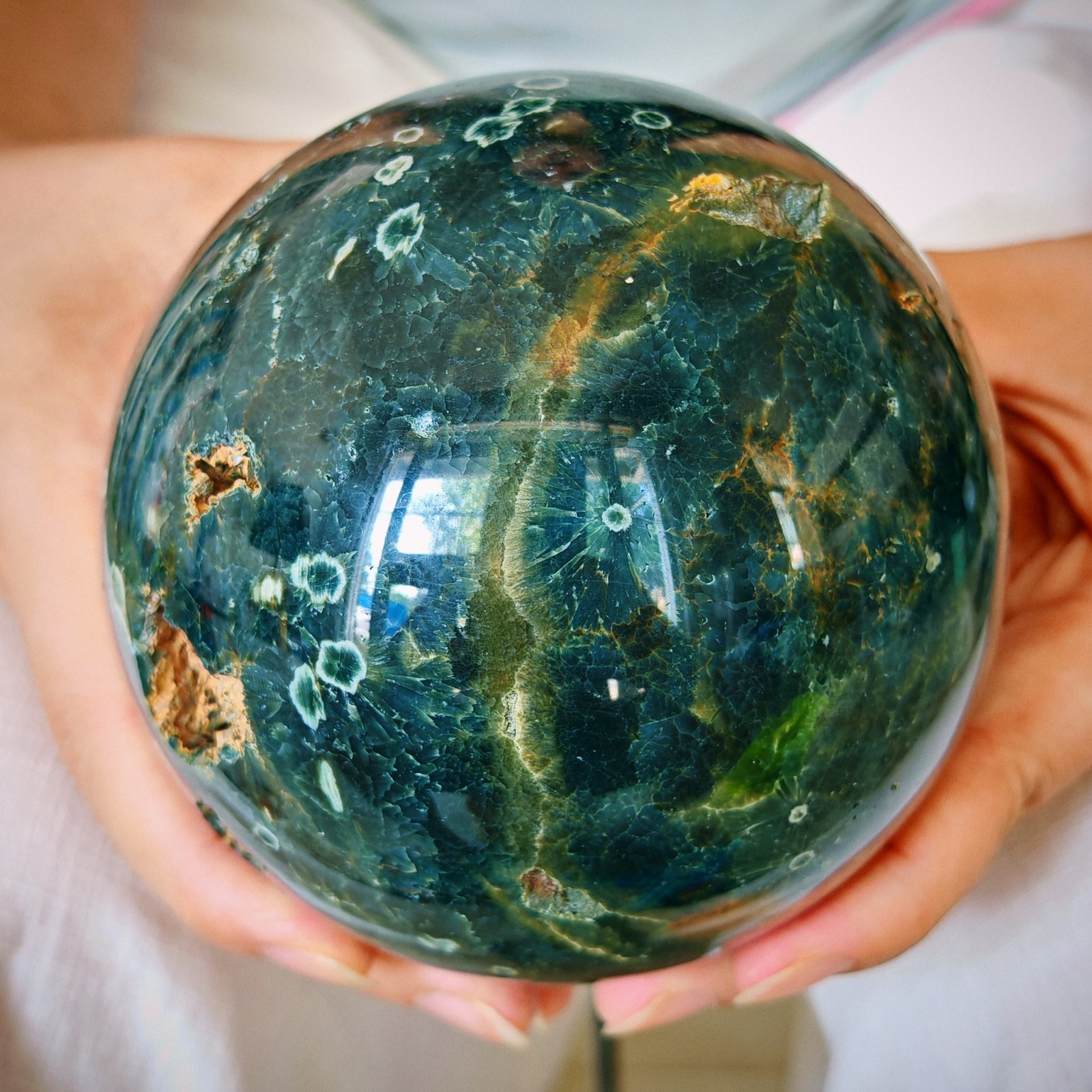 4.62LB Natural ocean jade crystal ball, polished quartz ball 2.1kg