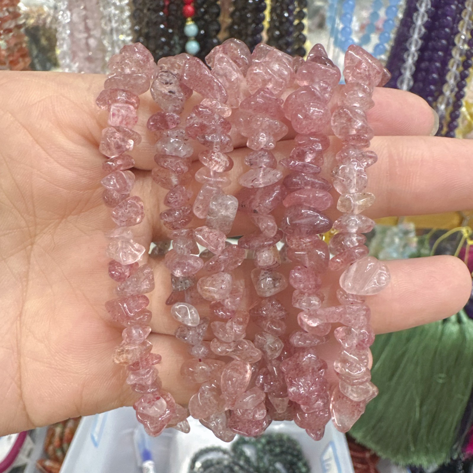 6 Pcs Natural strawberry quartz Crystal Chip Bead Bracelet Chain Adjustable