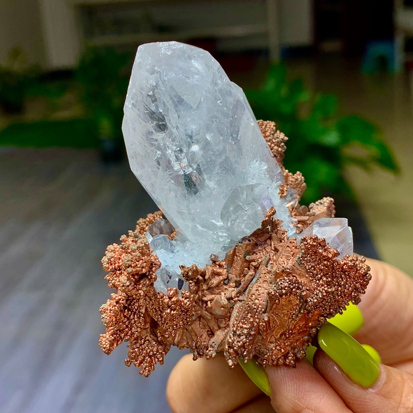 148G Rare iridescent Native Copper with white quartz crystal mineral-symbiosis