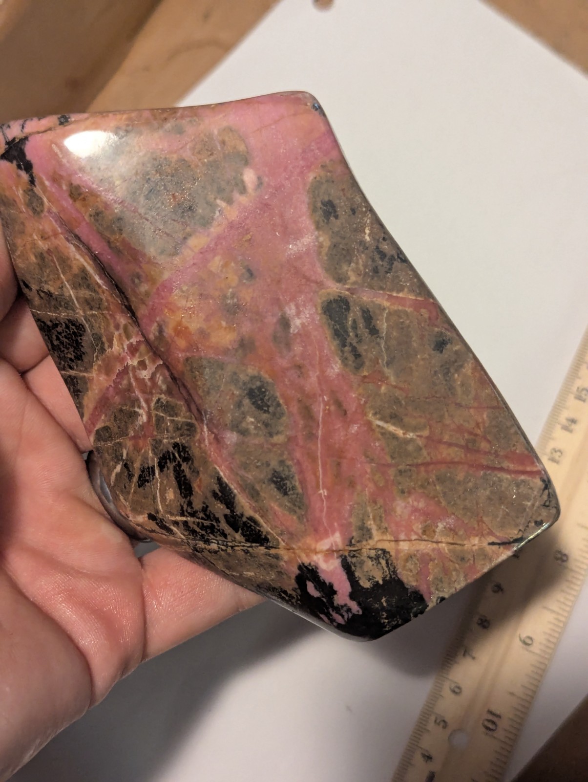 Large Fully Polished Rhodonite Freeform Display Slab Tumbled Stone Big Pink