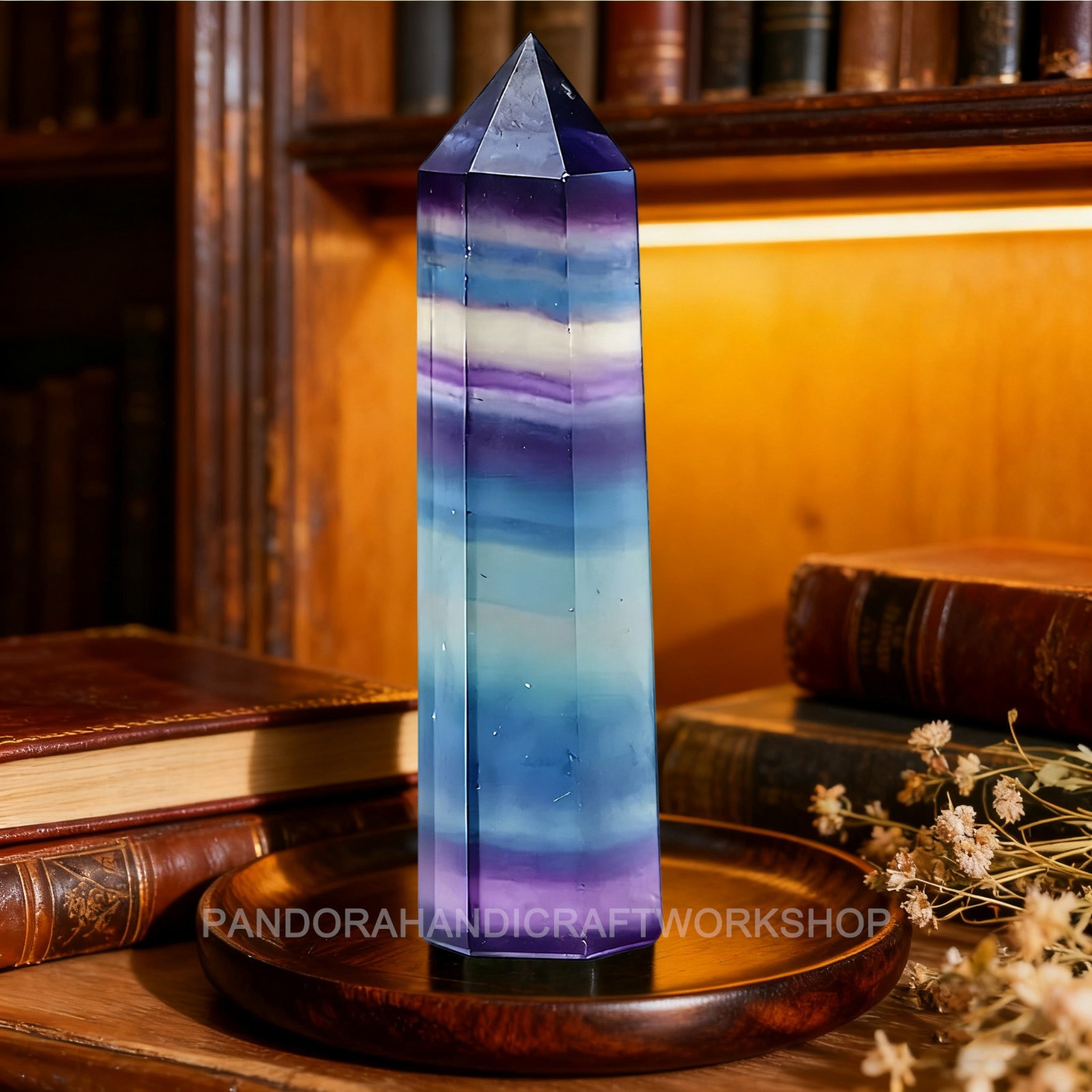 Rainbow Fluorite Crystal Tower Point Healing Crystal Obelisk Gemstone Tower Wand