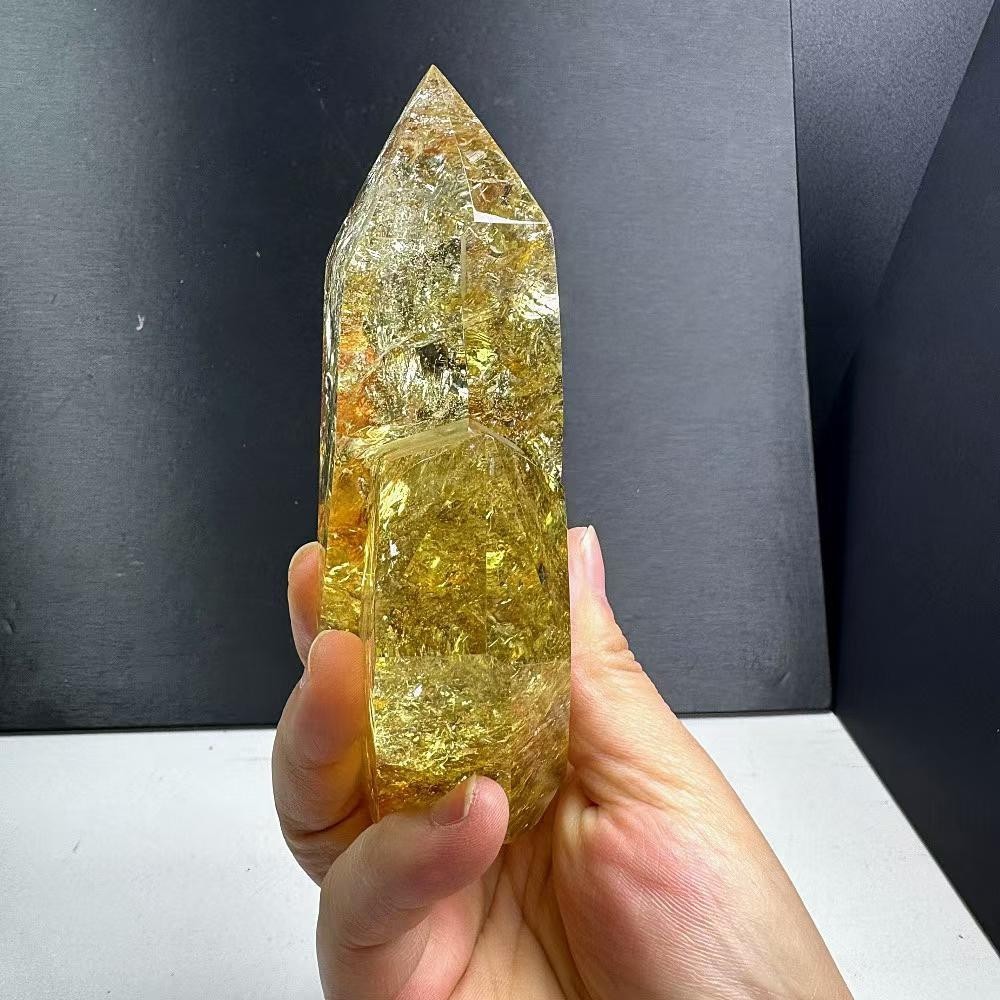 1.92LB Natural citrine Quartz Obelisk Reiki Crystal Tower Healing Energy + STAND