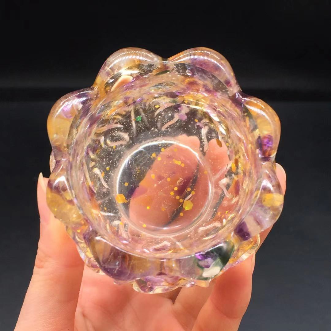 Natural Ametrine Quartz Crystal Resin Filled Brush Pot Gravel Healing Decora 1Pc