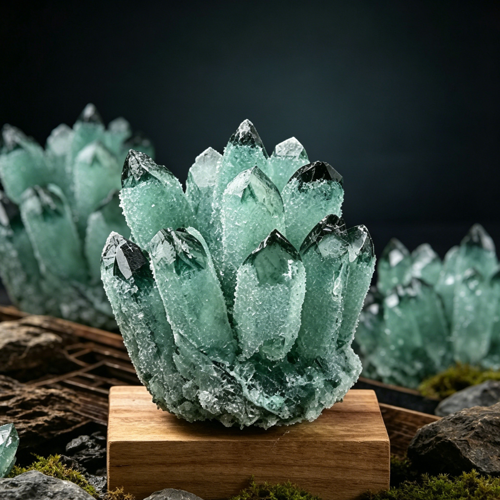 Natural Green Ghost Phantom Quartz Crystal Cluster Healing Crystal Specimen
