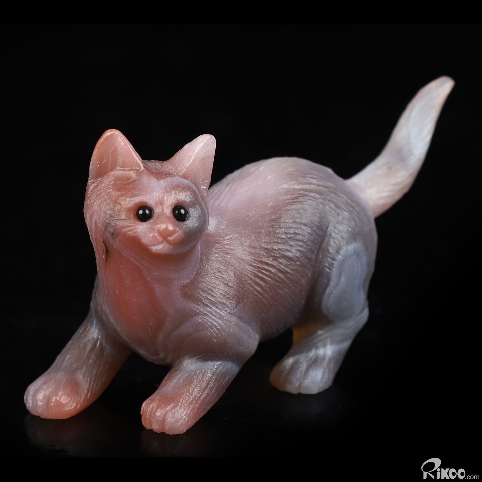 Gemstone 2.9″ Mozambique Agate Hand Carved Crystal Cat Sculpture, Healing