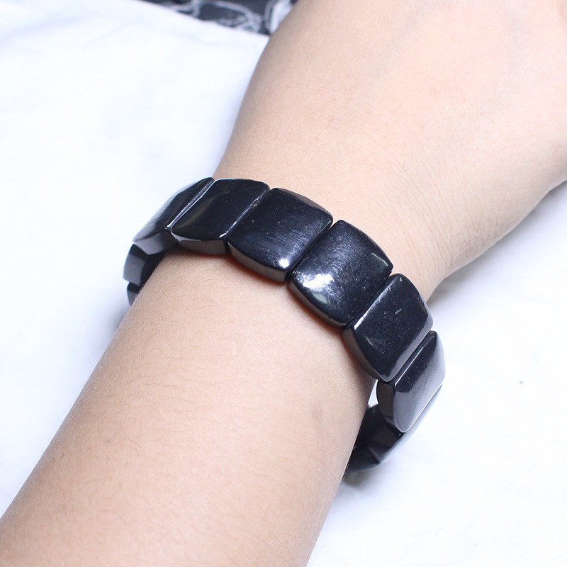 Shungite black flat ethnic style bracelet for men and women couple’s bracelet