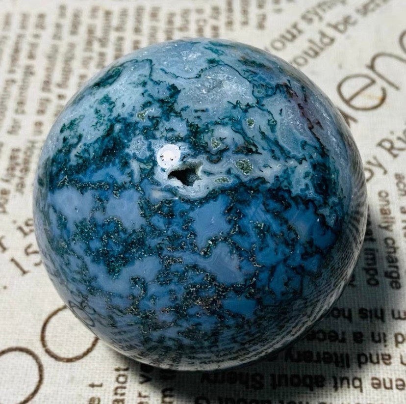 481g Natural Geode Aquatic Plant Water Grass Moss Agate Balls Crystal Sphere