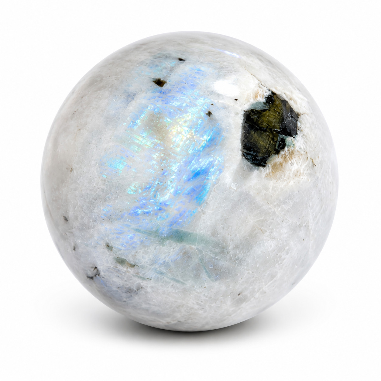 Natural Rainbow Moonstone Sphere 250g 56mm Blue Flash Crystal Healing Reiki Ball