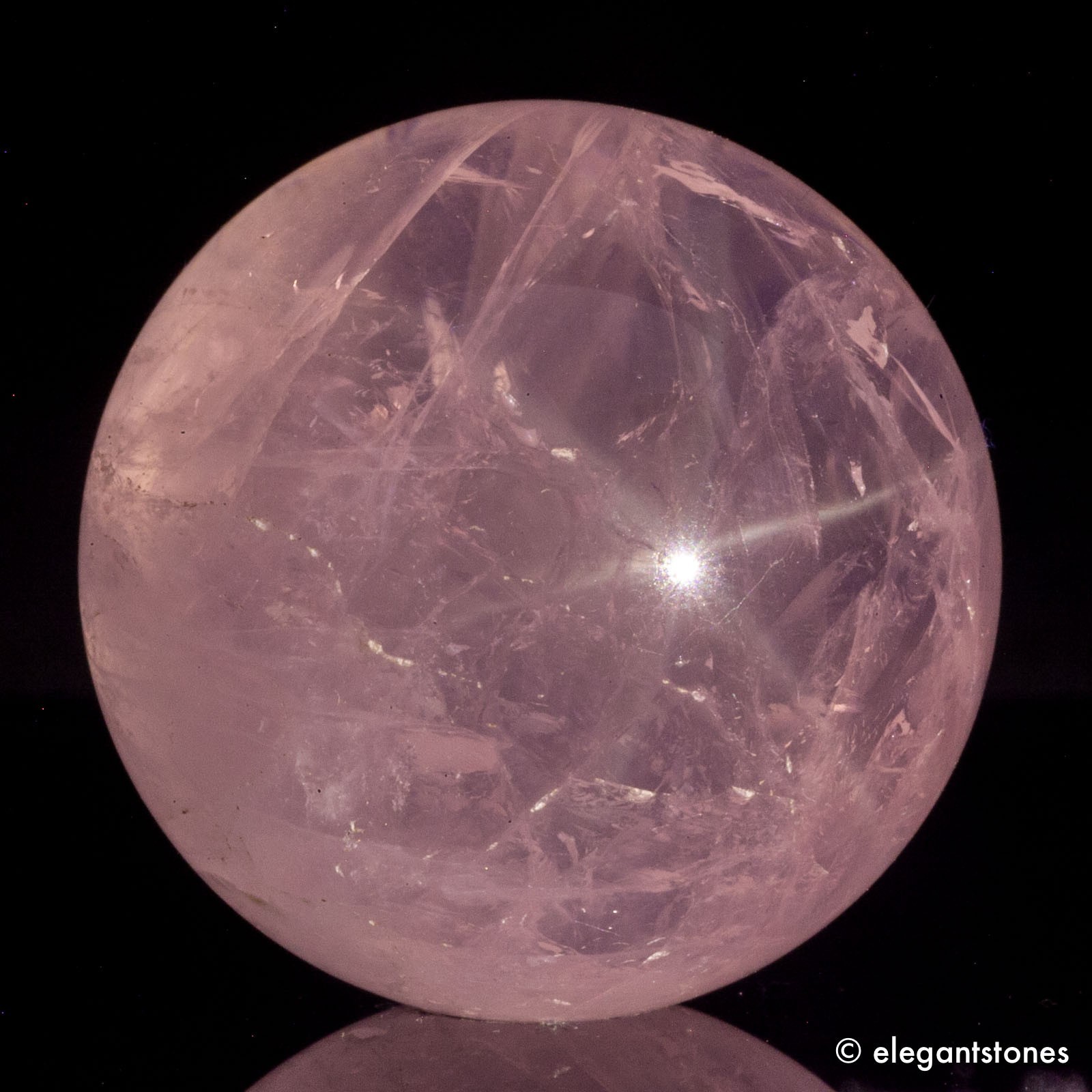 47g32mm STAR (Visible in Flash) Rose Quartz Sphere Crystal Ball Natural Healing