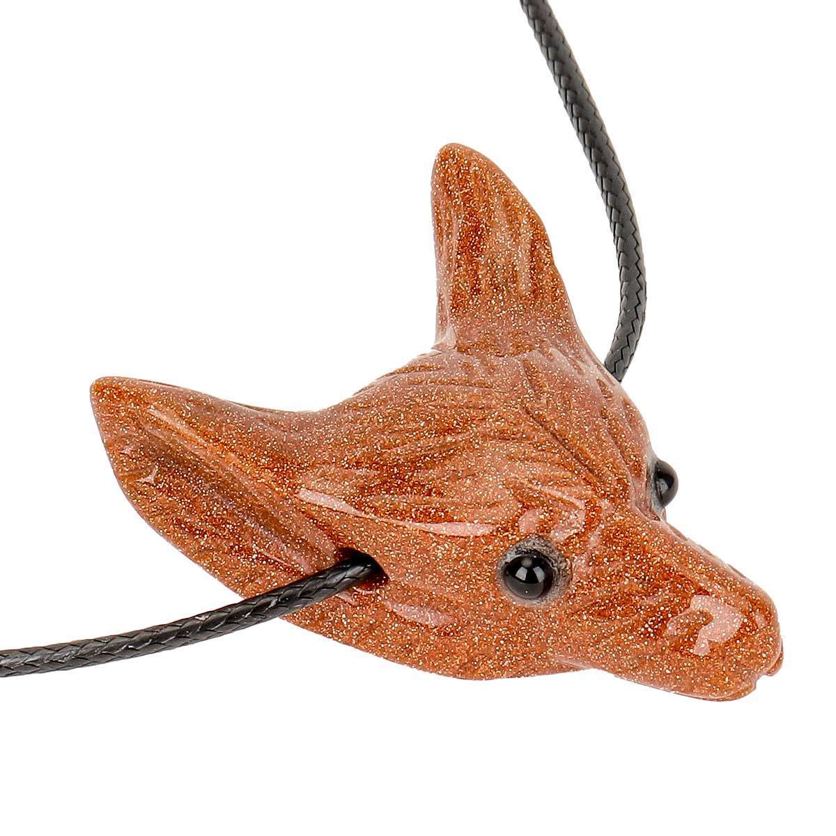 Men Women Stone Wolf Head Pendant Reiki Healing Gem Crystal Figurine Necklace