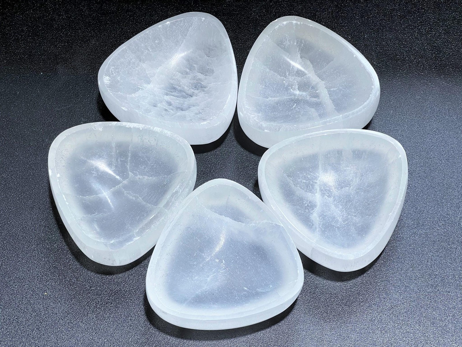 Selenite Satin Spar Crystal Triangle Bowl (3 Inches) Genuine Moroccan Mineral