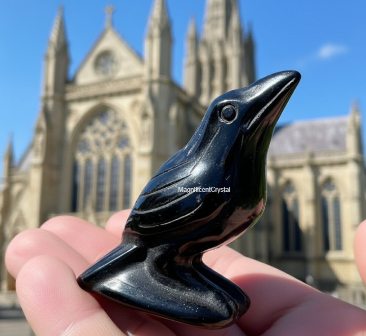 2” Hand Carved Obsidian Crow Figurine Crystal Protection Spiritual Healing Deco