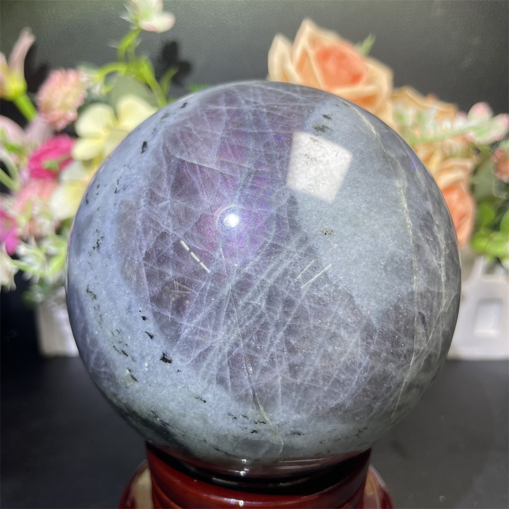3.4LB 3.9″ Natural Purple Flash Labradorite Sphere Ball Decor Crystal Heal Reiki