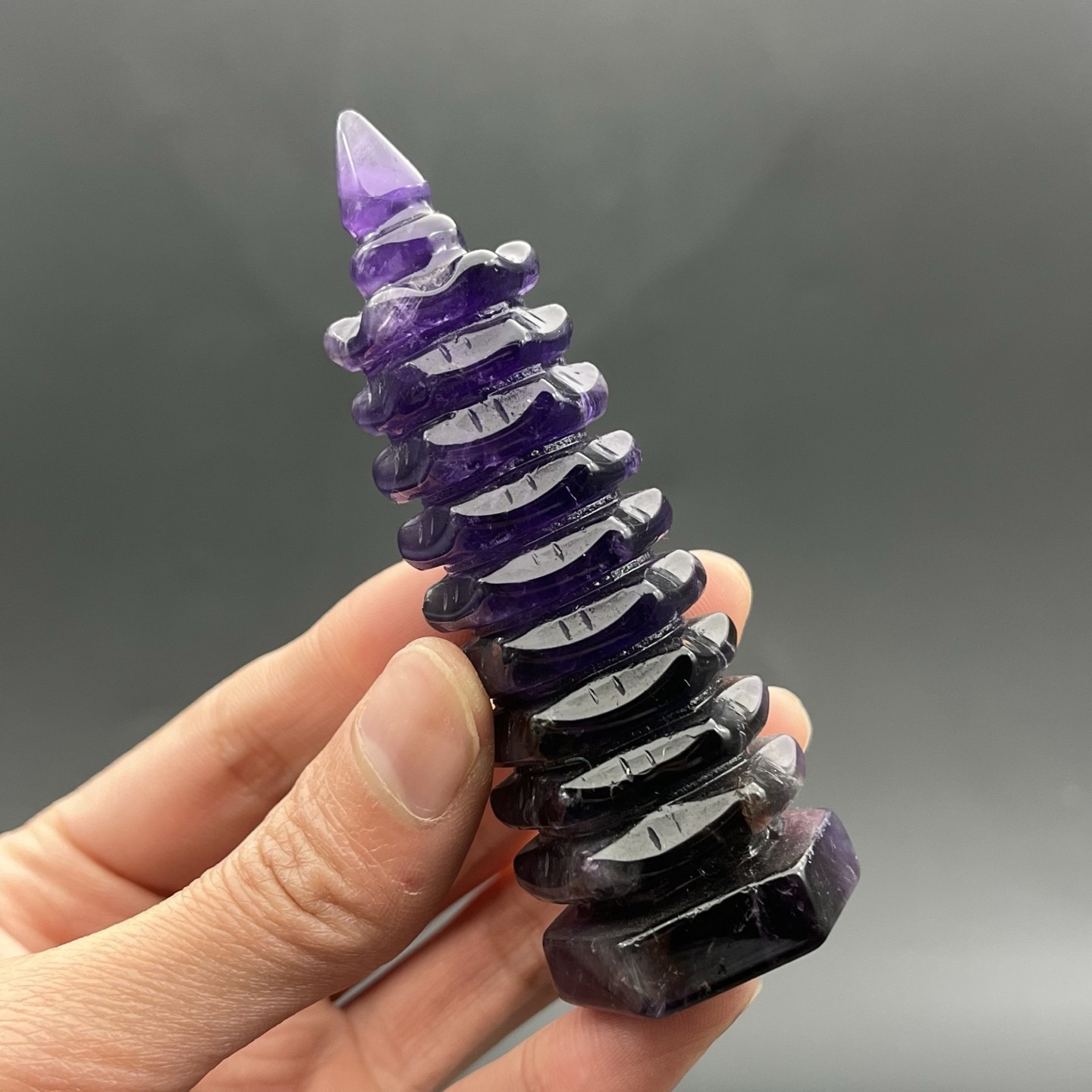 Natural Transparent Purple Amethyst Pagoda Spiritual Wisdom Learning Table Decor