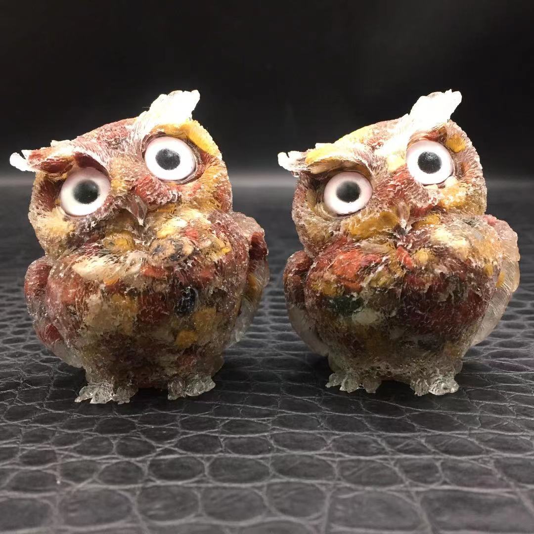 Natural Mookaite Quartz Crystal Tumbled Stone Resin Owl Healing Decorate 1pc