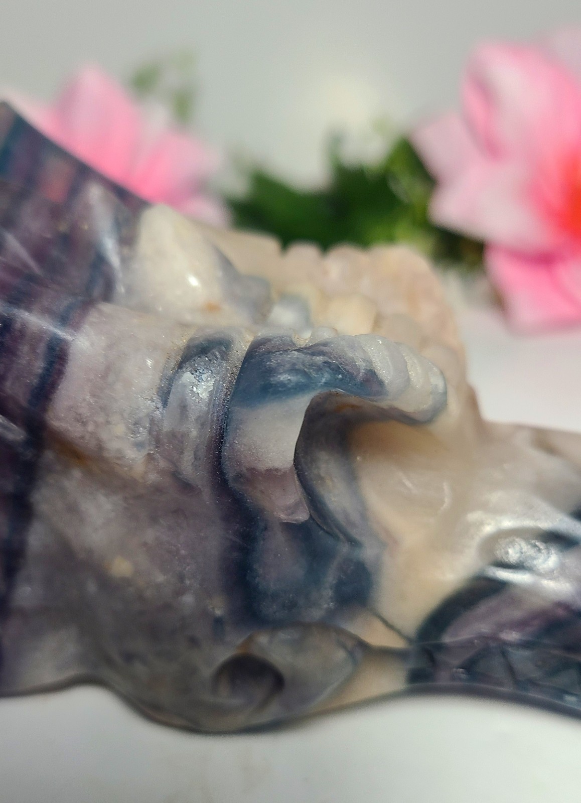Large 5″ 303g Silky Fluorite Dragon Head Skull Crystal Stone Carving Statue