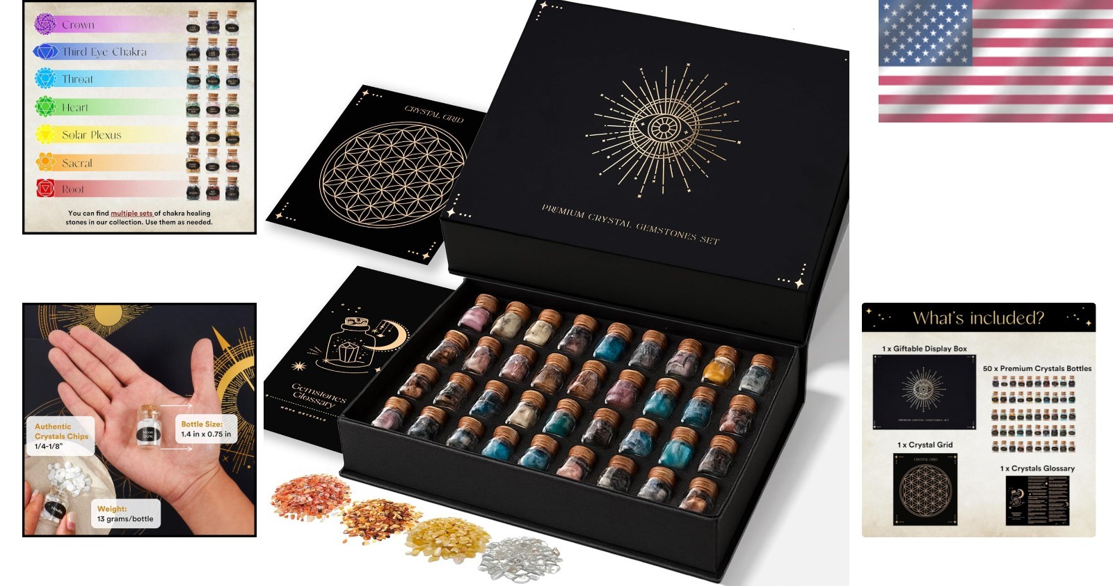 Enchanting Crystal Variety Pack | 50 Healing Stones & Crystal Grid for Beginners