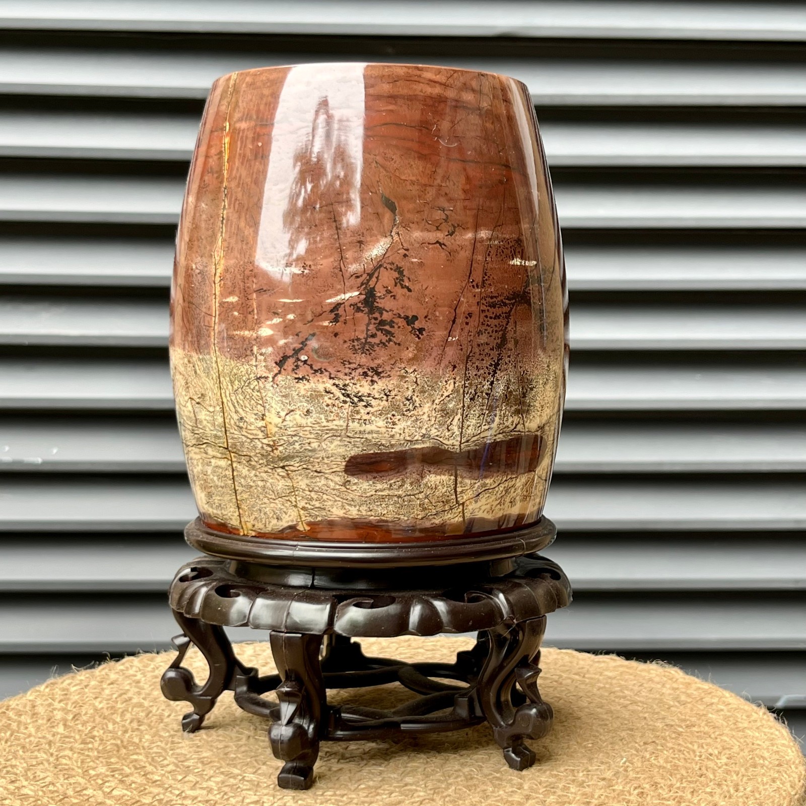5lb Scenic Stone Hollow Vase Brush Pot Crystal Art Living Room Display Stand