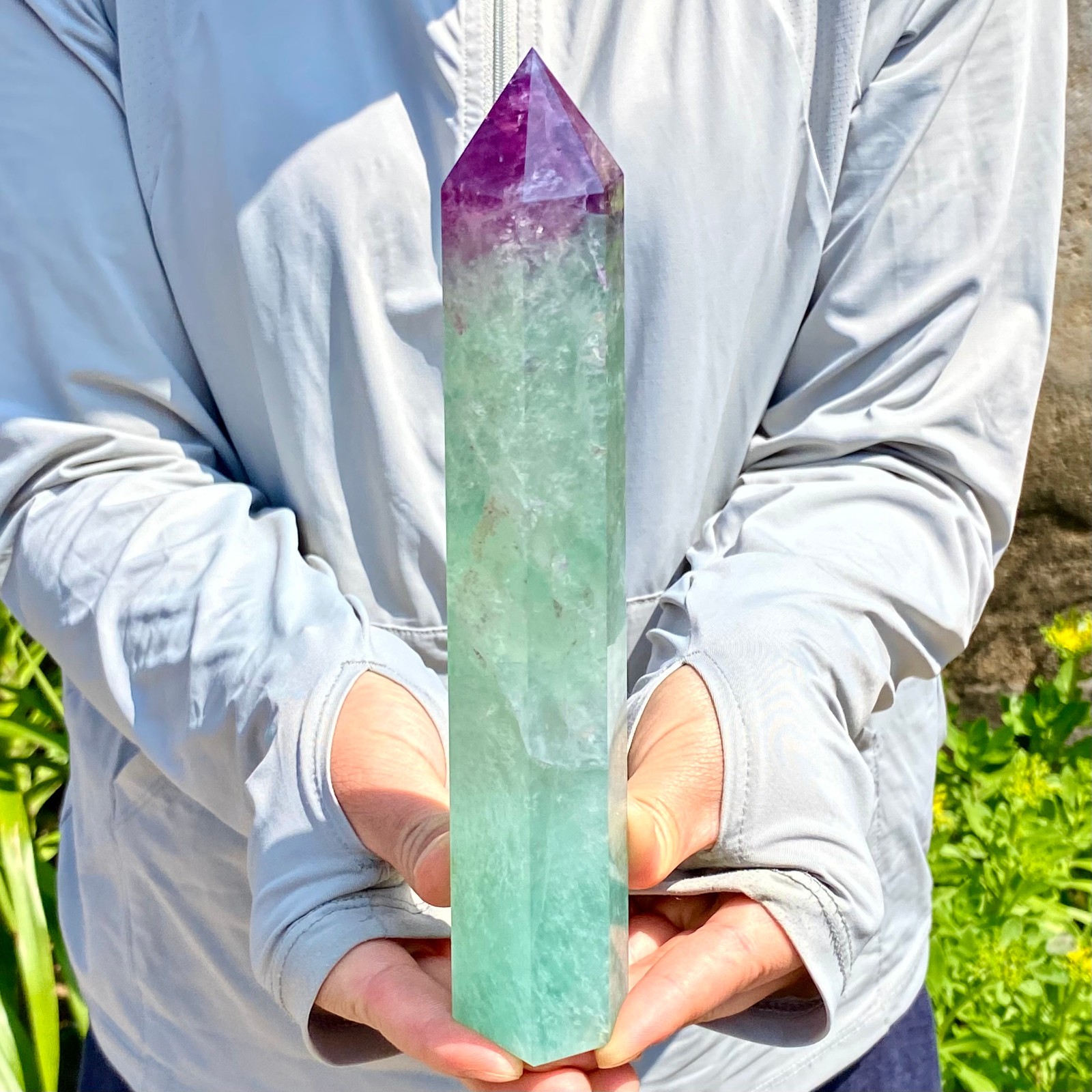 1.39LB Natural Fluorite Crystal Column Magic Wand Obelisk Point Earth Healing