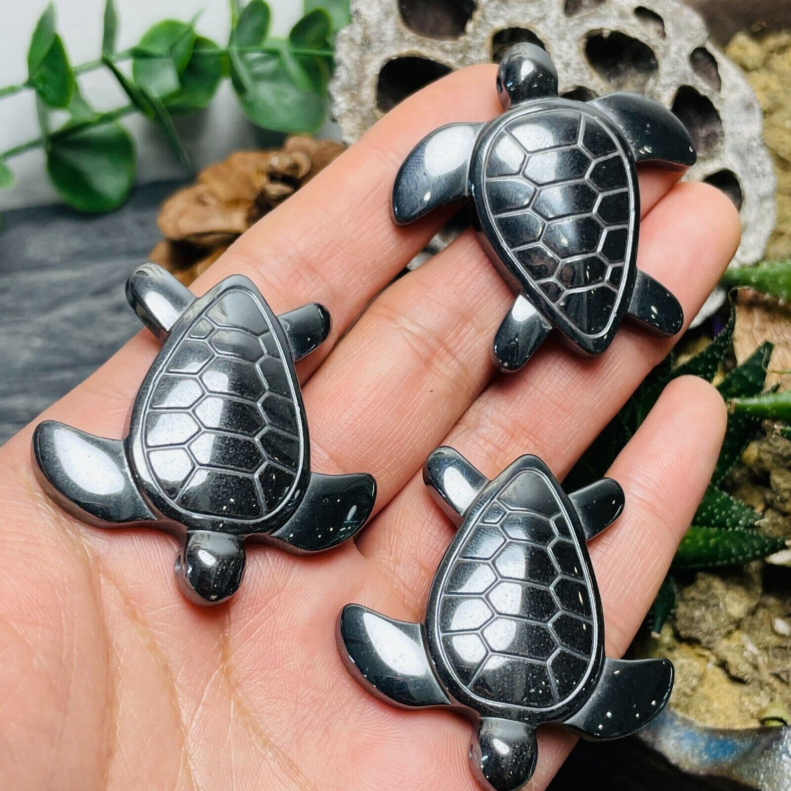 5pc Natural Hematite quartz carved turtle skull reiki healing gem decoration
