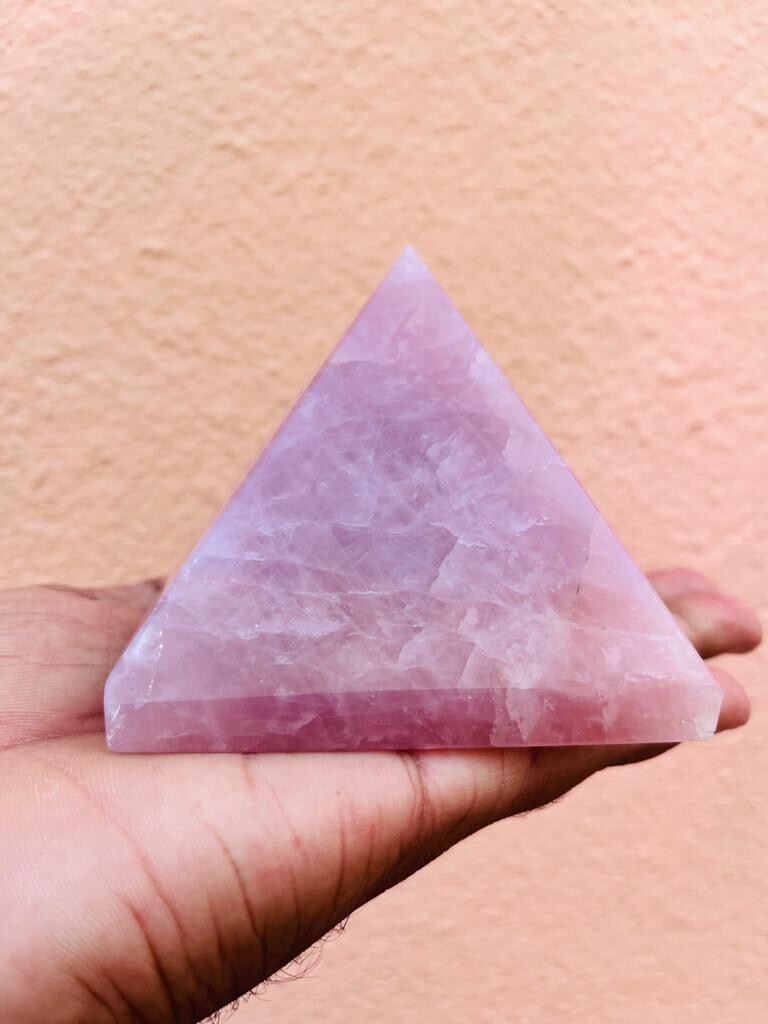 Large Rose Quartz Pyramid Handmade Crystal Pyramid For Home Office Table Decor