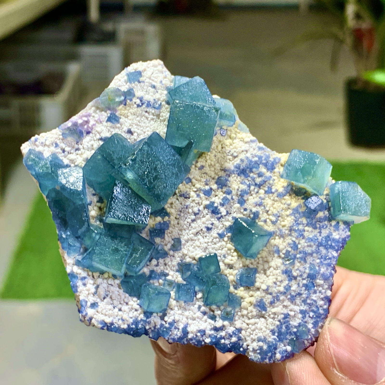 130G Rare transparent green cubic fluorite mineral crystal sample