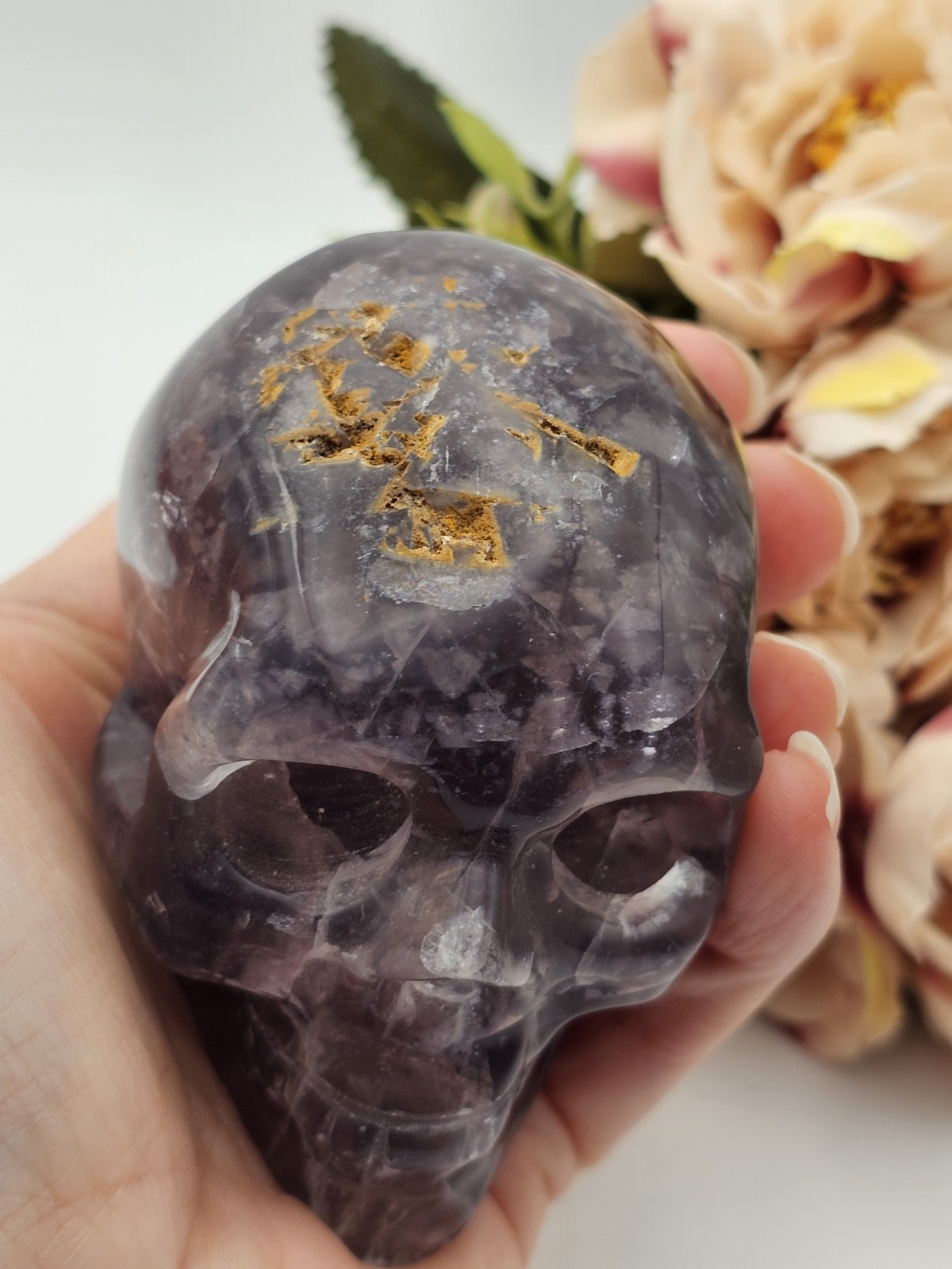 ✨️SALE✨️ Rainbow Fluorite Skull Crystal Carving 420g 5.3 x 7 x 4.7cm purple