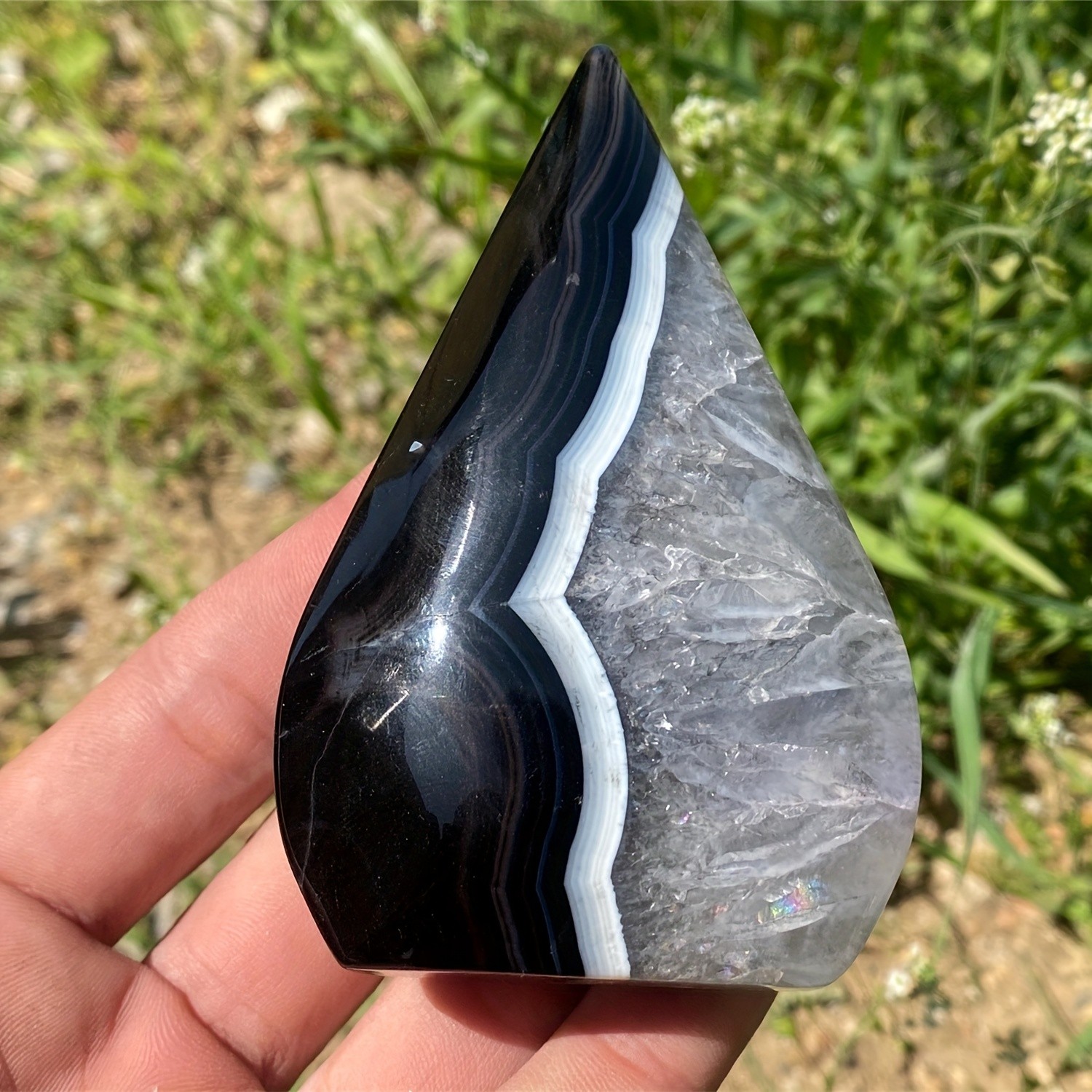 Natural Black Lace Agate Teardrop Carved Ornament Mineral Healing Decor Gift