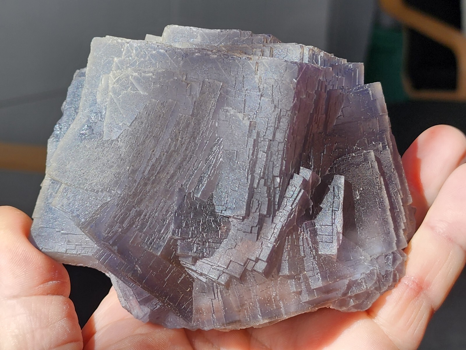 RARE,SATINY LUSTER,GRAYISH TO LIGHT PURPLE ZONED FLUORITE CRYSTALS,PAKISTAN