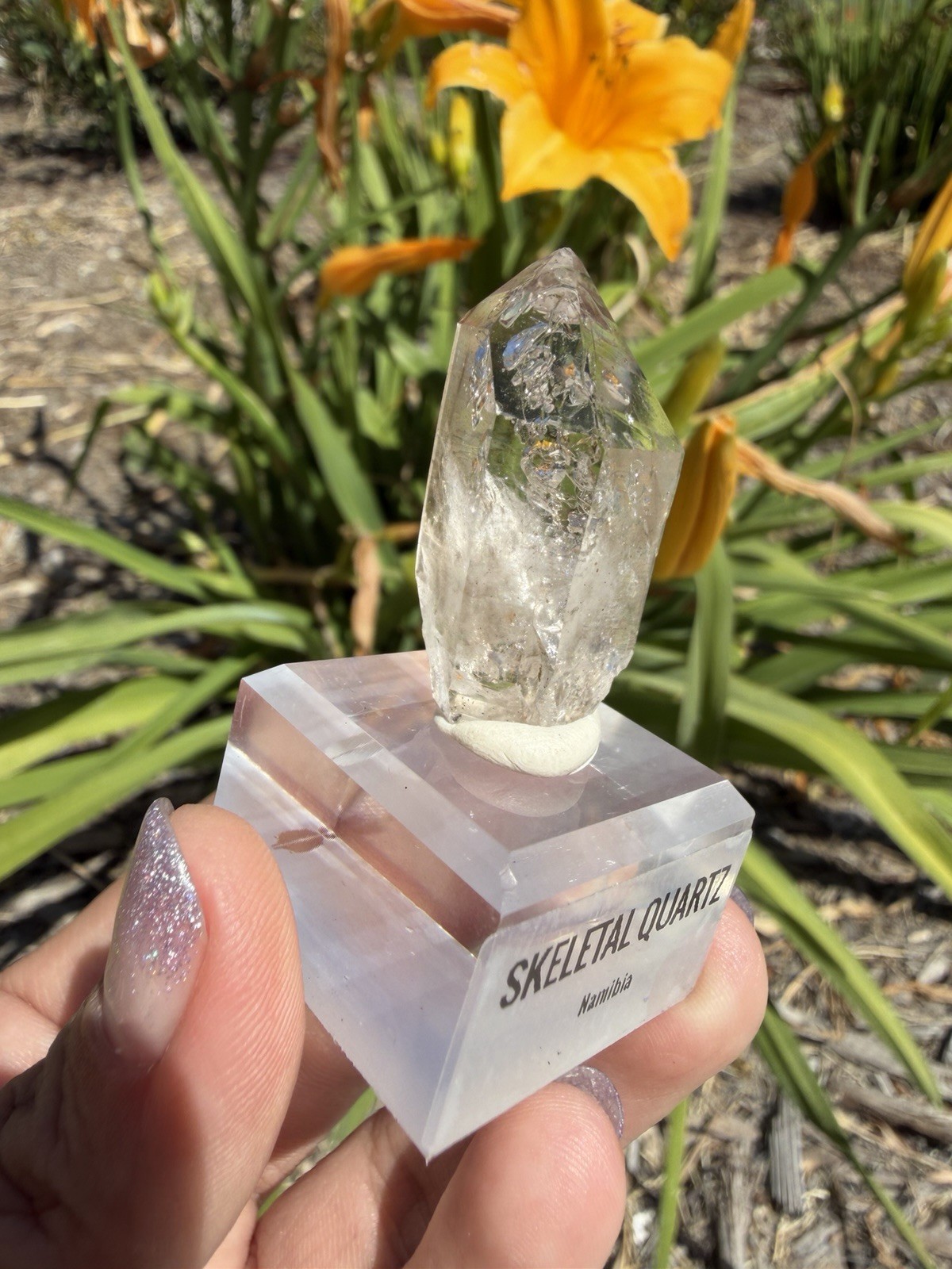 Natural Namibia Skeletal Enhydro Quartz Mineral Specimen w/ Moving Bubble,A478