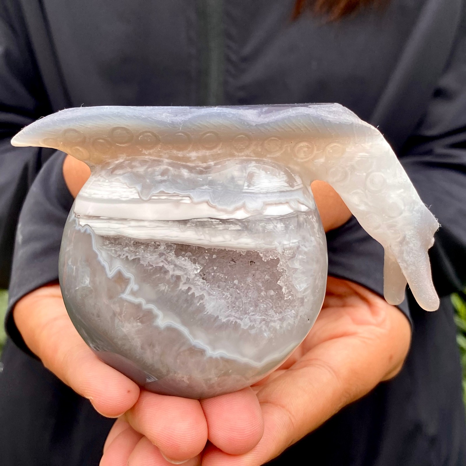 269G Natural Ocean Agate Snail Hand Carving Gemstone Ornament Home Decoration