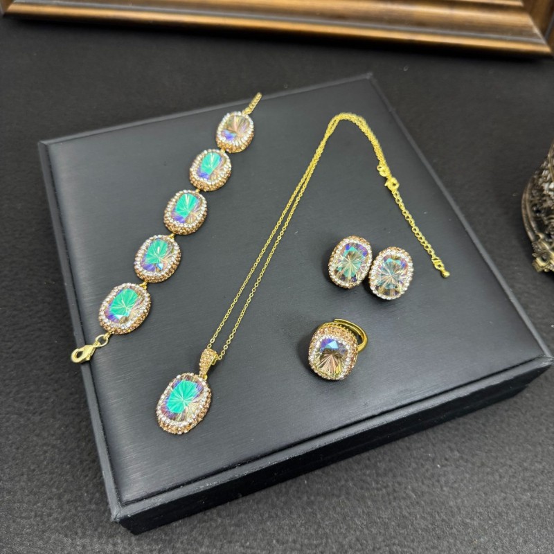 New crystal jewelry set design trendy jewelry necklace ring bracelet
