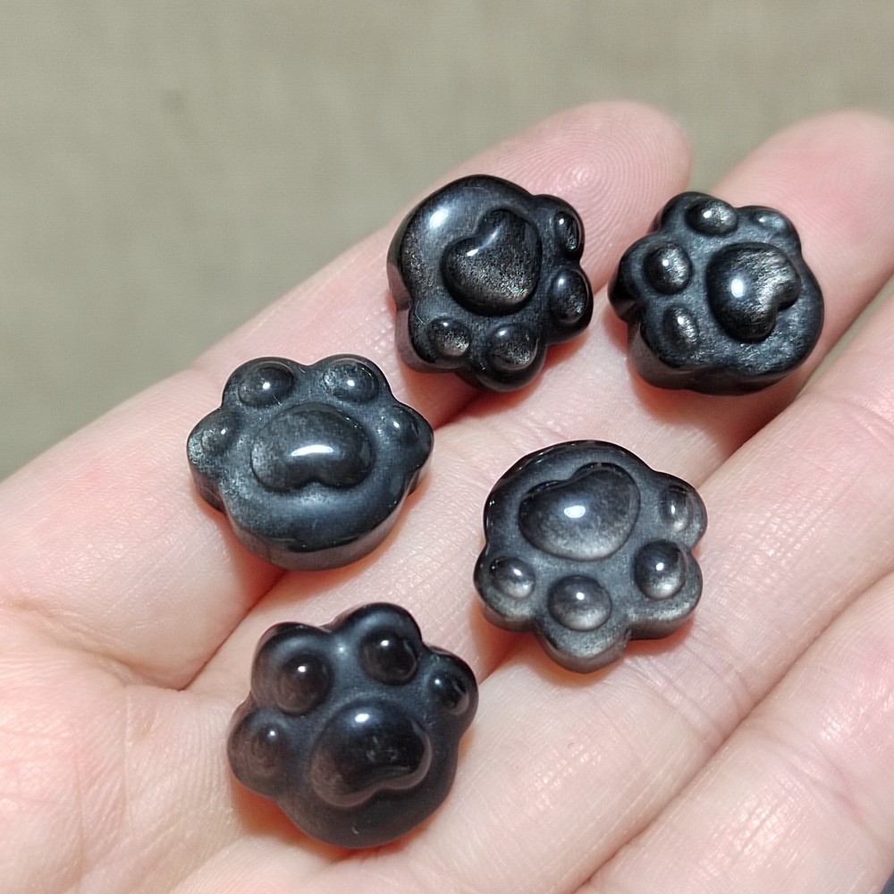 5pcs Natural Silver Obsidian Cat Claw Skull Carved Quartz Crystal Skull healing