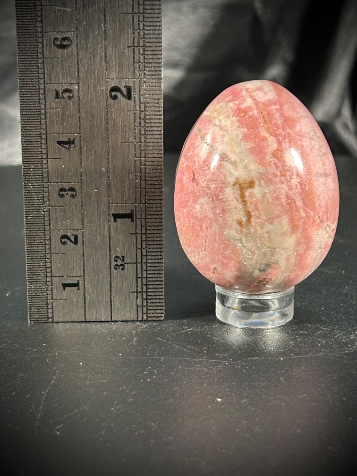 Gorgeous 1.75″ Rhodochrosite Egg With Acrylic Stand 3.2oz (92 grams)